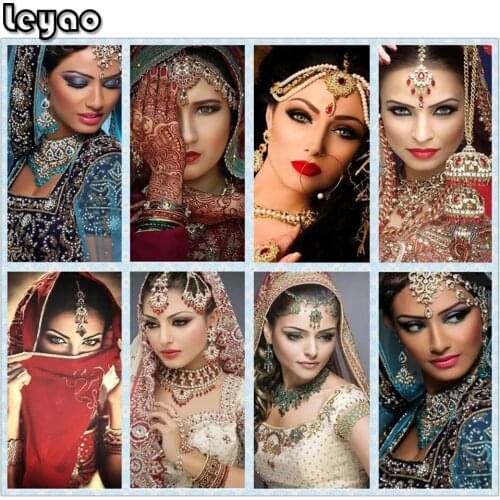 Full square round diy Diamond Painting"Indian veil Woman"5d Diamond Embroidery Portrait Cross Stitch Kits Mosaic Home Decor art