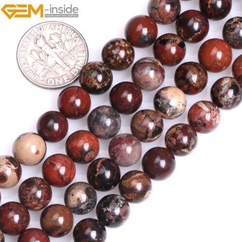 Gem-inside 6-8mm 15'' Natural Round Dark Red Poppy Jasper Stone Beads For Jewelry Making Bracelet Necklace DIY Beads Gift
