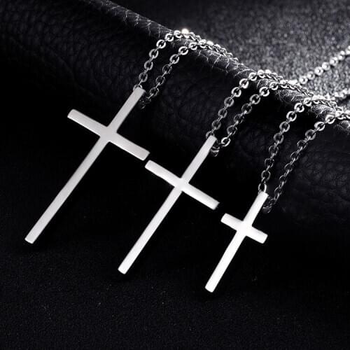 3 Size Men Link Chain Necklaces Cross Pendant for Women Silver Color Male Female Choker Jewelry Gift