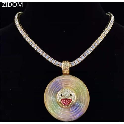 Men Women Sunflower shape pendant HipHop Necklace with 4mm Crystal tennis chain Iced Out bling Hip Hop jewelry fashion gifts