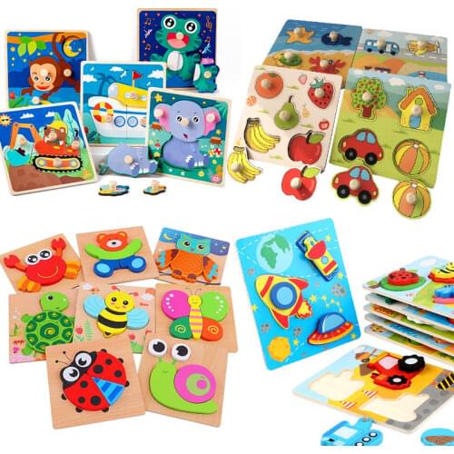 3D Wooden Puzzles For Kids Hands Grab Board Puzzle Game Montessori Toys Baby Educational Puzzle Children Wooden Toys For Babies