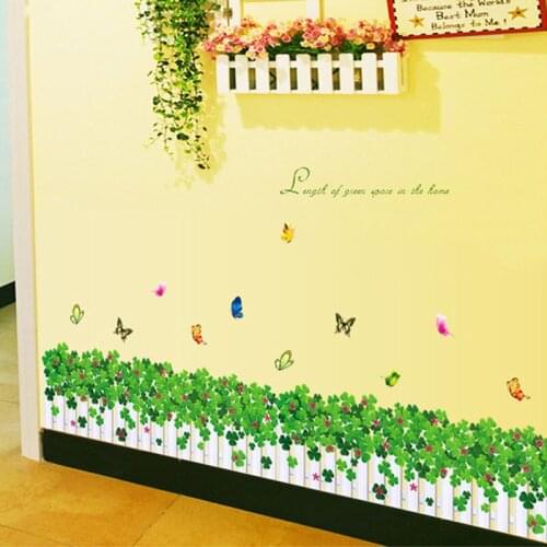 DIY Green Grass Butterfly Fence Wall Stickers Room Baseboard Decoration Decals Wardrobe Wall Corner Decor Wallpapers