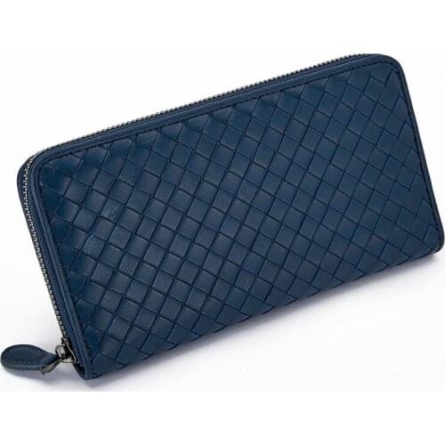 Genuine Leather Knitting Unisex Long Wallet Luxury Large Capacity Women Men Clutch Purse Money Bag Zipper Around Cards Phone Bag