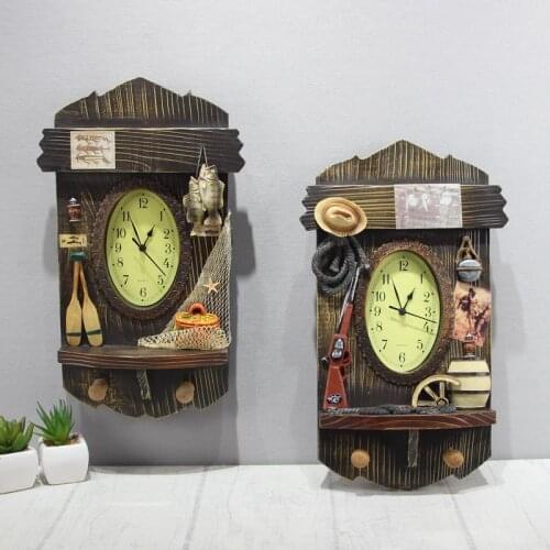 EMS Wooden Mediterranean Sea Hang Clock Home Decoration Vintage Pirate Ship Wall Clock Bedroom Decor