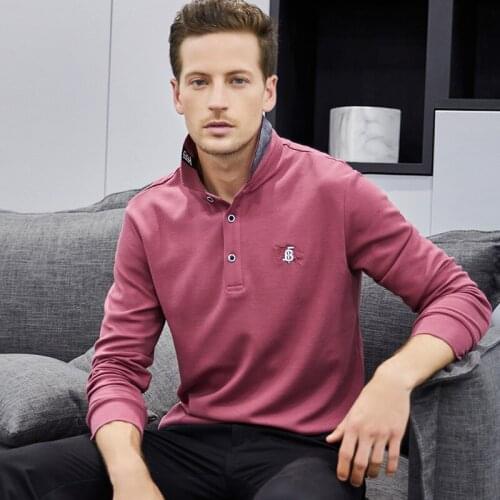 European and American Spring and Autumn Young Mens Business Casual Long-sleeved Solid Color T-shirt Mens Lapel Polo Shirt Men
