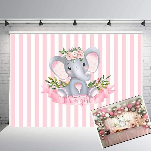 Its a Boy girl cute elephant backdrop baby shower pink blue white floral dessert table Decor banner poster background photocall