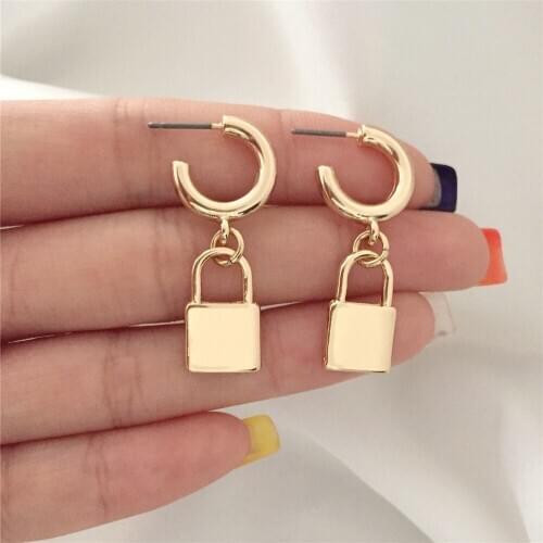 Girly Gold Color Plating Gorgeous Lock Charm Hoop Earrings For Women Party Daily High Quality Accessory