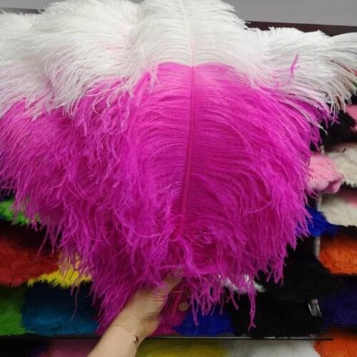 Hot 50Pcs Pretty 22-24 inch/55-60cm Rose and White "thick stem" male ostrich feather Plumes for Party Home Wedding Decoration