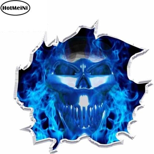 HotMeiNi 13cm x 12.5cm Ripped Flaming Skull Race Car Go Kart Motorcycle Vinyl Decal Ripped Torn Metal Design Car Sticker