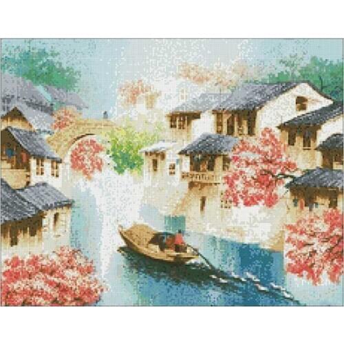 Jiangnan Town scenery patterns Counted Cross Stitch 11CT 14CT 18CT DIY Chinese Cross Stitch Kits Embroidery Needlework Sets
