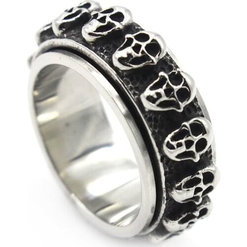AsJerlya Punk Hip Hop Skeleton Skull 316L Stainless Steel Ring For Men Women Retro Ring Accessories Gothic Party Jewelry Gifts