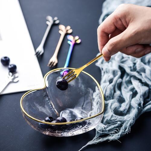 Stainless Steel Spoon Fork Leaf Shap Dessert Spoon Multi-color Shovel Small Branches Utensils Coffee Stirring Spoon Tableware