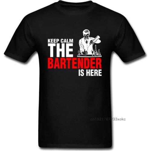 Keep Calm Bartender T-shirt Men Black T Shirt Funny Letter Clothing 100% Cotton Tops Students Tees Hip Hop Tshirts