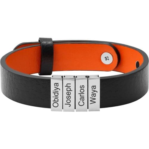 Personalized Names Bracelet Adjustable Men Leather Bracelet Name Beads Bracelet Jewelry Gift for Man