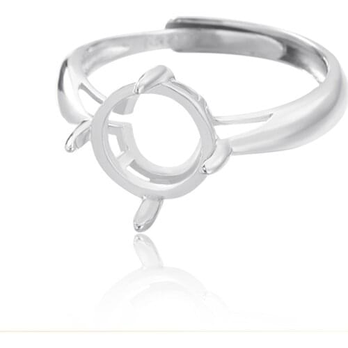 Ring Setting for 4x4mm/5x5mm/6x6mm/8x8mm/10x10mm/12x12mm/15X15mm Round Cabochons White Gold Plated 925 Silver Adjustable