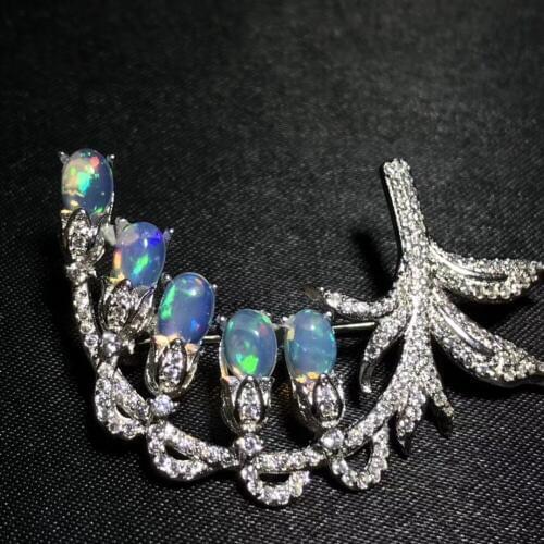 Natural opal brooch pins 0.3ct*5pcs gemstone Free shipping Natural real opal 925 sterling silver For men or women
