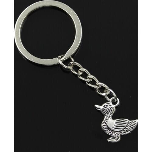 New Fashion Men 30mm Keychain DIY Metal Holder Chain Vintage Duck 20x20mm Silver Color Pendant Gift