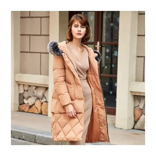 New Aarrivals Duck Down Jacket Women Hoody Natural Fox Fur Long Style Warm Winter Coat Female Parka Outwear LX1187