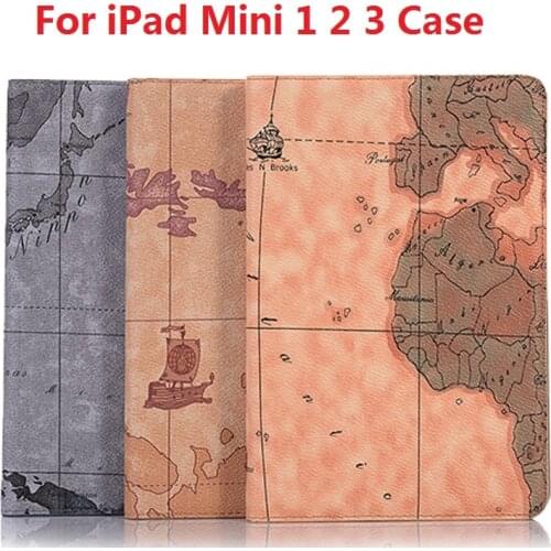 New Print Map Coque For iPad mini 2 mini 3 Case A1432 A1454 Card Slot Leather PU Stand Flip Cover For iPad mini 1 2 3 Case 7.9