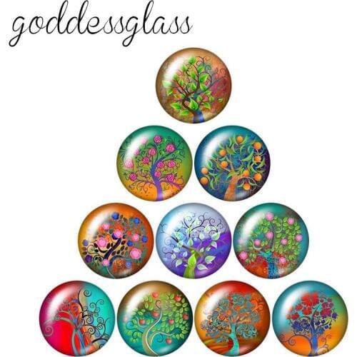 New Colorful Magical Life tree Flowers 10pcs 12mm/18mm/20mm/25mm Round photo demo glass cabochon flat back Making findings