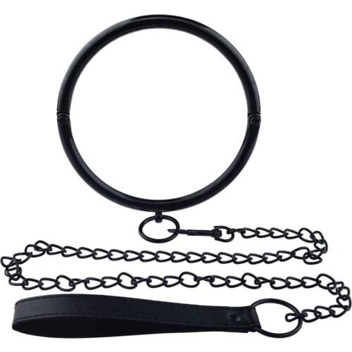 Black Ring Metal Neck Collar With Leash Chain Adult Games Erotic Slave Collar BDSM Bondage Fetish Sex Toys For Couples