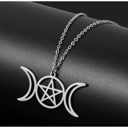 Pentacle Moon Star Necklace Gothic Ancient Symbols Stainless Steel Amulet Necklace Witchcraft Ethnic Collar For Man Women Gift