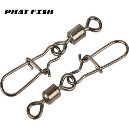 PHAT FISH 50pcs Freshwater Saltwater Terminal Tackles Rolling Swivels With Nice Snaps Fishing Accessories