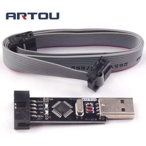 2PCS= 1PCS USBASP + 1PCS download cable USBISP AVR Programmer USB ATMEGA8 ATMEGA128 Support Win7 64K