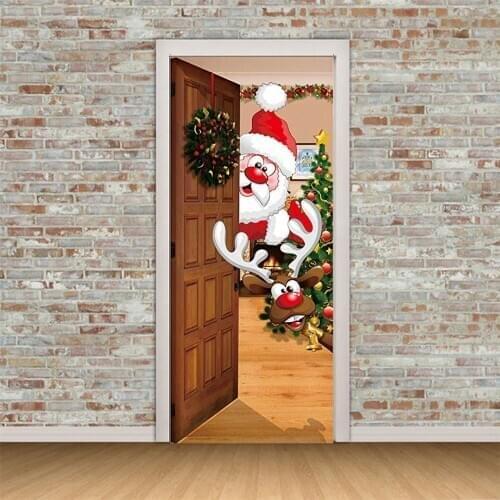 Christmas Decoration Santa Claus Door Stickers Wallpaper Bedroom Living Room Home Decor Accessories