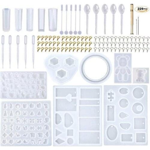 Silicone Jewelry Epoxy Resin Casting Molds Tools Set for DIY Jewelry Pendant Necklace Key Chain Bracelet Craft Making