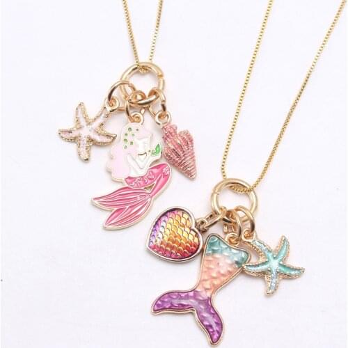 MHS.SUN fashion cartoon diy kids chain necklace girls lovely mermaid pendant necklace for kids best friend gift starfish jewelry