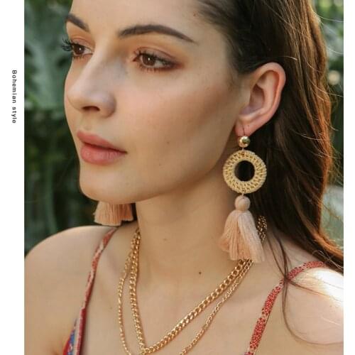 Vintage Bohemia Tassel Earrings for Women Rattan Knitted Ethnic Statement Earrings Long Drop Dangle Earrings Boho Jewelry Gift