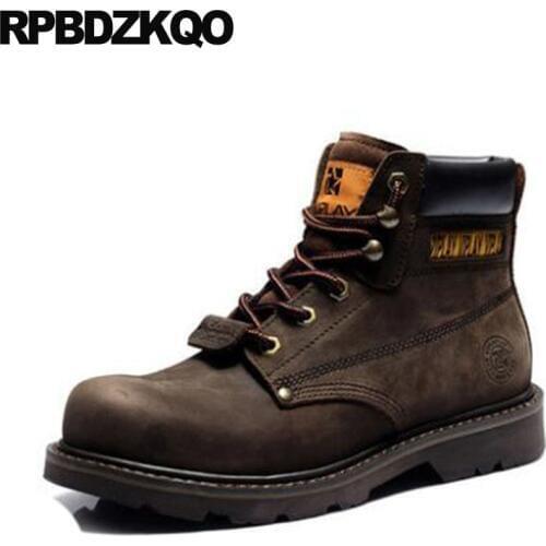 Platform Waterproof Faux Fur High Top Ankle Brown Booties Army Military Combat Work Safety Vintage Mens Winter Boots Warm Shoes