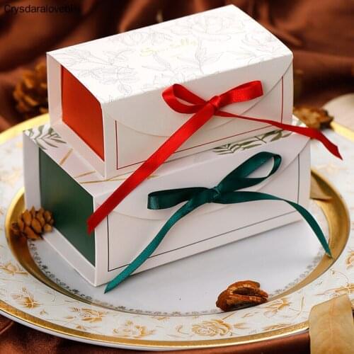 20pcs Green/Red/Blue Gift Boxes With Ribbon Wedding Birthday Party Chocolate Candy Packing Support Box Favor
