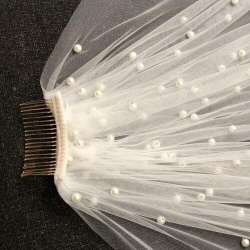 3m long 2.4m width Pearl Veil White/Ivory Bridal Veil With Comb One Layer Cathedral Royal Pearl Wedding Veil