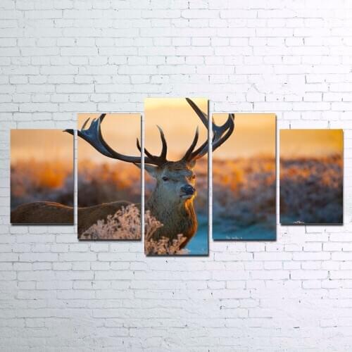 5 Panel Large HD Printed Painting Deer Elk Autumn Poster Canvas Print Art Home Decor Wall Art Picture for Living Room
