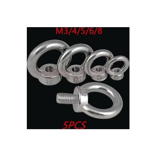 5PCS/lot M3/4/5/6/8 304 Stainless Steel Lifting Eye Nut Ring Nut