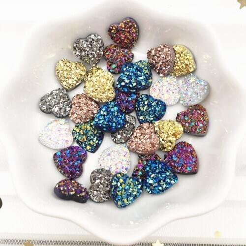Shiny 60Pcs Resin 10mm heart Ore Surface Flatback Rhinestone for Clothing Applique DIY Scrapbook Jewelry Craft Supplies