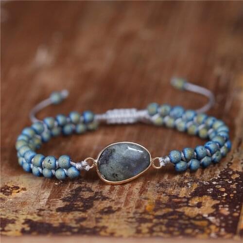 Natural Stone Labradorites Charm Bracelets BOHO Beaded Braided Macrame Bracelets Wrap Bracelet Women Jewelry Wholesale dropship