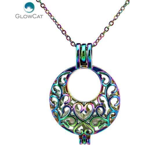 C724 Rainbow Color Round Moon Plant thistles and thorns Beads Cage Pendant Aroma Essential Oil Diffuser Locket Necklace