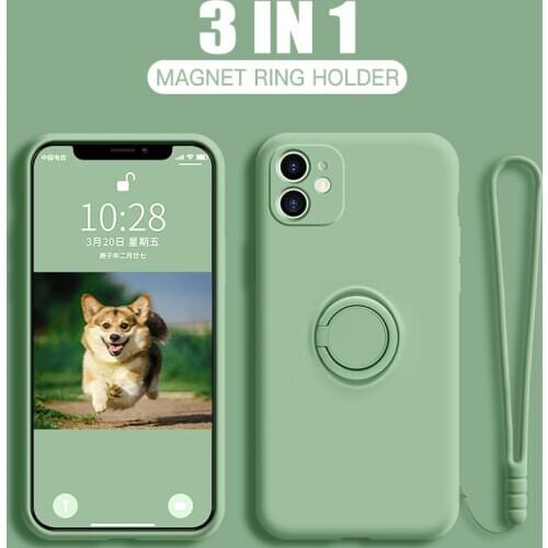LOVECOM Phone Case For iPhone 13 12 11 Pro Max XS MAX XR X 7 8 Plus Ring Holder Slim Hands Strap Soft Liquid Silicone Back Cover
