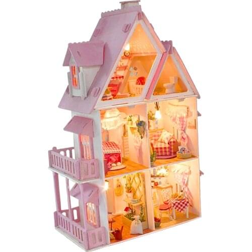 Wood Dollhouse Kits Assemble Cabin Craft Model Toys Romantic Birthday Gift