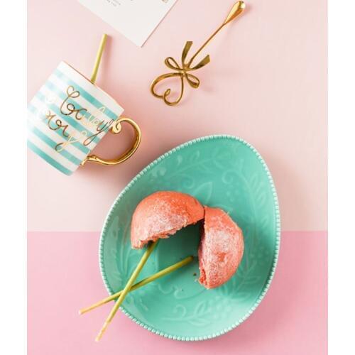 Glod Baby Boy Girl Porcelain Coffee Mug Green Pink Stripes Tea Milk Ceramic Cups Rabbit Dessert Plate Wedding Gift