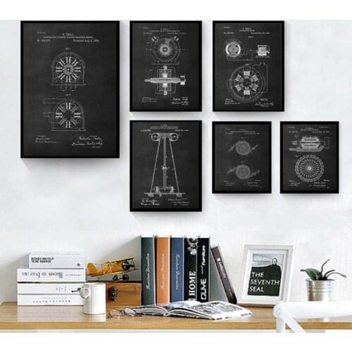 Engineering Gifts Electric Car Patent Poster For Nikola Tesla , Black White Abstract Canvas Painting Wall Pictures Office Decor