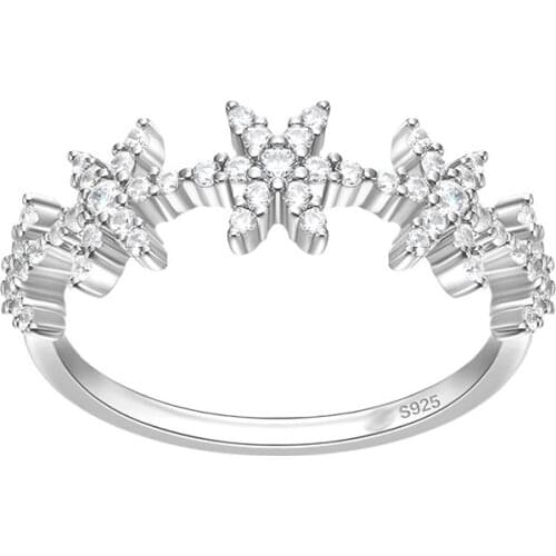 SLJELY High Quality Fashion Real 925 Sterling Silver Snowflake Ring Micro AAA Zirconia Women Luxury Brand Fine Jewelry