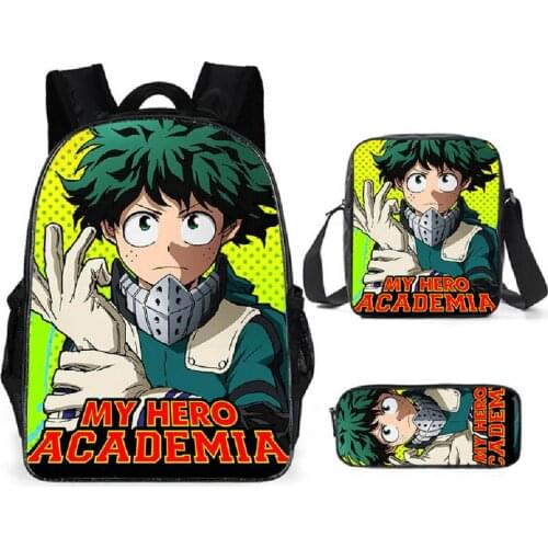My Hero Academia Cosplay Three-piece Suit Anime Student School Shoulder Bag Pencil Bag Knapsack Cosplay Travel Bag Backpack