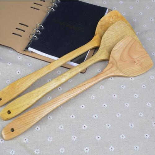 Non Stick Pancake Turner Natural Bamboo Wood Shovel Cooking Utensils Long Handle Spatula Kitchen Tool LX4902