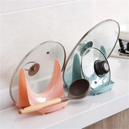 Spoon Pot Lid Holder Stand Household Kitchen Storage Rack Useful Plastic Pan Pot Lid Cover Stand Holder Shelf Rack Kitchen Tools