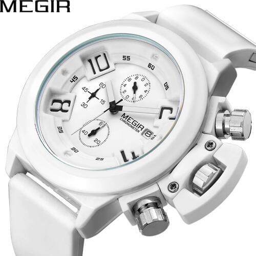MEGIR Fashion Men Sport Watch Silicone Chronograph Quartz Army Watches Clock Relogio Masculino Mens Wristwatches with Watch Box