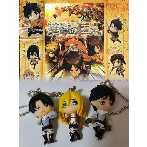 Mini Figure Pendant Toys Action Attack On Titan Eren Yeager Levi Sasha Hang Zoe Jean Lenz Krista Cute Bag Ring Collectibles Gift